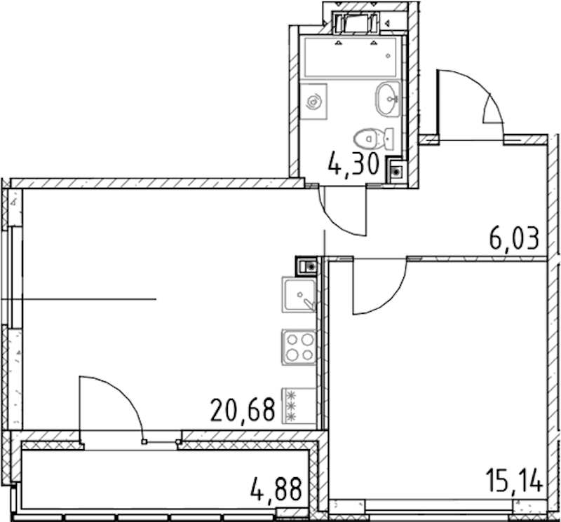 1-комнатная квартира 46.15 м², 9/17 эт., ЖК «Город Первых»